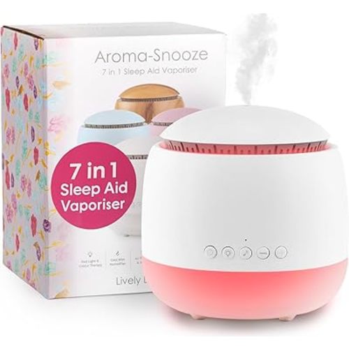 Aroma-Snooze Essential Oil Diffuser Vaporizer - Cool Mist Air Humidifier & White Noise Machine | 7-in-1 Aromatherapy Baby Sleep Aid, Purified Mist with 5 Soothing Sounds, LED Colours