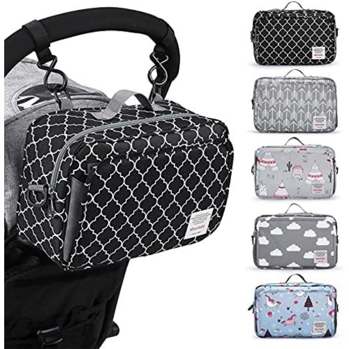 GOGOSO Small Diaper Bag, Mini Stroller Organizer Accessory with Wipe Pockets Caddy Parent Console with Hook Fit All Strollers, Black