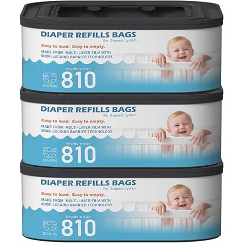 Jumbo Square Refills Disposal Bags Refill (Baby Powder Scent) Compatible with Diaper Genie Classic, Compact and Select Pails, Hold Up to 810 Newborn-Sized Diapers Per Refill, 3 Packs