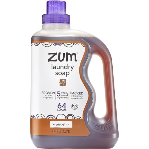 Indigo Wild Zum Clean Laundry Soap - Plant-Based Liquid Laundry Soap - Contains Baking Soda, Essential Oils & Saponified Coconut Oil - Amber - 64 fl oz