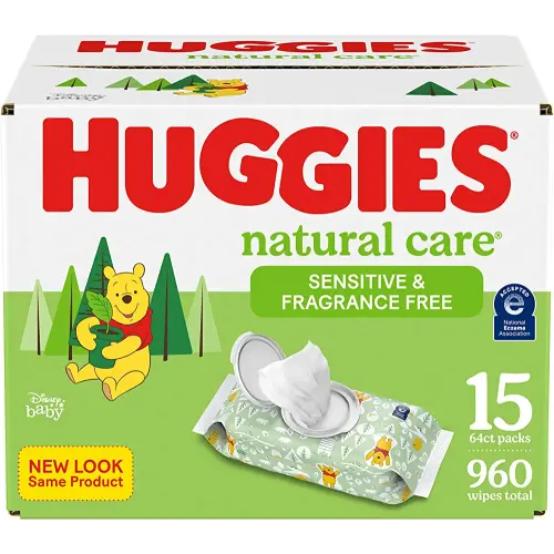 Huggies Natural Care Sensitive Baby Wipes, Unscented, Hypoallergenic, 99% Purified Water, 15 Flip-Top Packs (960 Wipes Total)