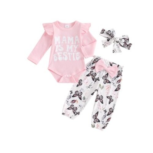 Infant Baby Girl Autumn Outfits Long Sleeve Romper+Butterfly Print Pants+Headband Set