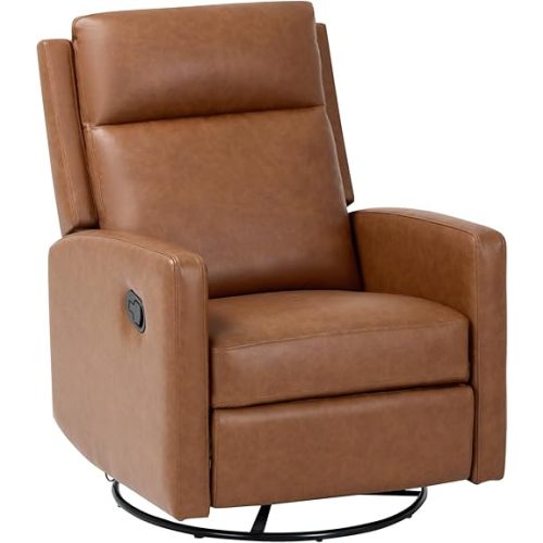 Swivel Rocking Recliner Chair, Wide PU Leather Glider Recliner with High Backrest and Footrest for Living Room, Office, Bedroom