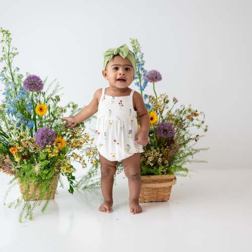 Smocked Bubble Romper in Wildflower