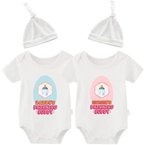 YSCULBUTOL Baby Twins Bodysuit Drinking Buddies Newborn Baby Romper Twins Boy Girl Matching Outfits Triplets Set