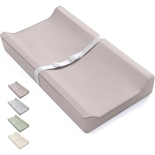 Blissful Diary Vegan Leather Baby Changing Pad with Waterproof & Wipe-Clean PU Cover, Standard Size Cozy Diaper Changing Pad for Dresser and Table, Taupe