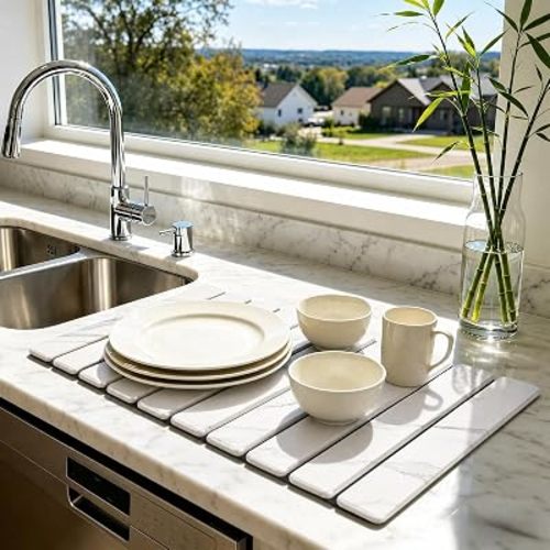 Stone Dish Drying Mat for Kitchen - Upgrade Counter Mats Quick Dry