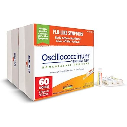 Boiron Oscillococcinum for Relief from Flu-Like Symptoms of Body Aches, Headache, Fever, Chills, and Fatigue - 60 Doses (Pack of 2)