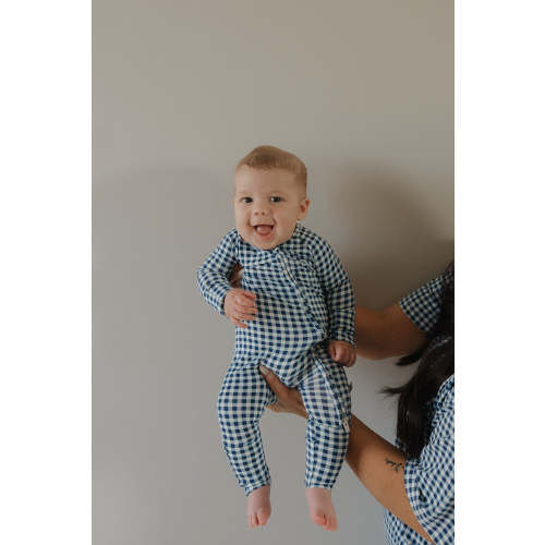 Bamboo Zip Pajamas | Blue Gingham