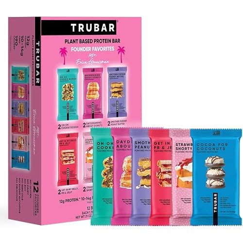 TRUBAR Vegan Protein Bars, 12 Count Founder Favorites Variety Pack, (2 Each – OOCD, DAD, SFPB, PBJ, SSGC & CoCo), Gluten Free, Plant Based, Dairy Free, High Fiber, Healthy On-the-Go Snack Bars