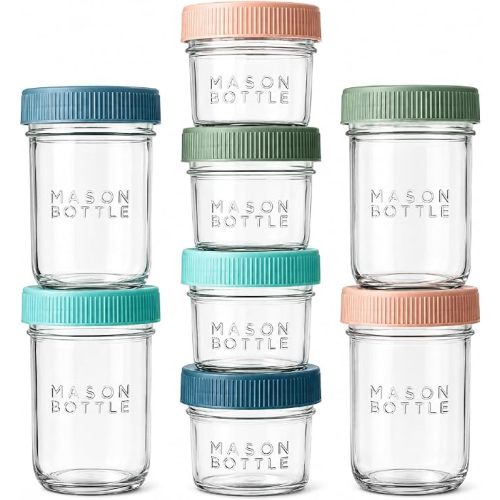 Mason Bottle Breast Milk Storage Jars (4oz & 8oz, 8-Pack) – Reusable Glass Baby Food Containers with Lid for Baby Formula & Breastmilk – Airtight, Stackable, Freezable
