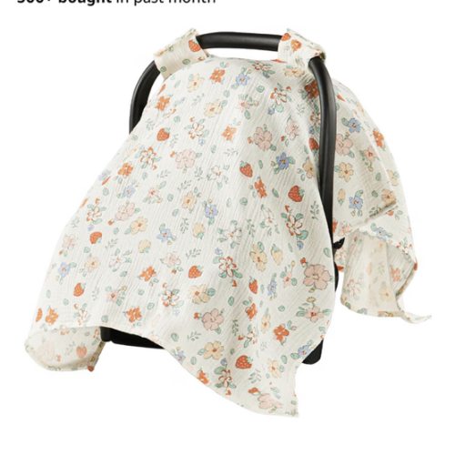 100% Muslin Cotton Car Seat Cover Baby, Breathable Infant CarSeat Canopy