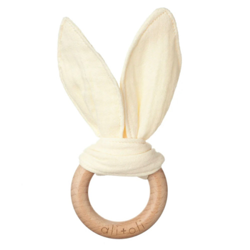 Crinkle Bunny Ears Wooden Teether