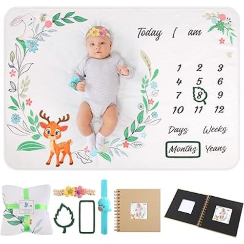 Baby Monthly Milestone Blanket, 51"x40" Newborns Month Blanket Gift for Baby Shower, Soft Plush Photo Prop Blanket for Boy&Girl