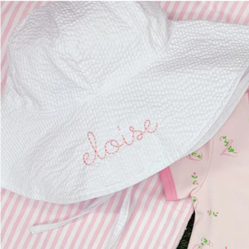 Cissy Sun Hat - Worth Avenue White Seersucker