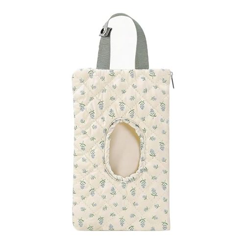 Quilted Baby Wipe Holder Quilted Wipe Pouch Portable Hanging Floral Wet Wipes Bag for Car, Stroller (Light Green 2)