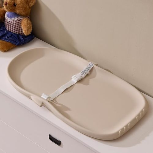 Portable EVA Baby Changing Pad Waterproof Changing Pad for Diaper Changes,Dressing,Baby Massage & Moisturizer Application,Soft & Non-Slip,Adjustable Safety Belt,Penguin Design,Beige