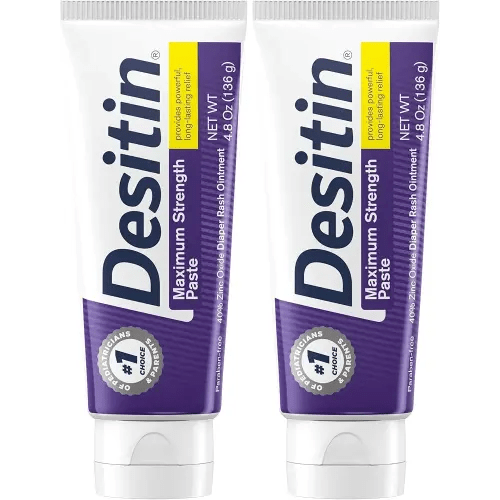 Desitin Maximum Strength Baby Diaper Rash Cream, 40% Zinc Oxide for Treatment, Relief & Prevention, Hypoallergenic, Phthalate- & Paraben-Free Paste, Protects Skin for 12 Hours, 4.8 oz (Pack of 2)
