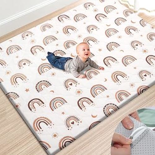 Premium Foam Baby Play Mat 71" x 59" with Removable Cover, Extra Thick Padding Playpen Mat, Non-Slip Floor Mat, Stylish & Easy to Clean for Crawling Baby, Infants & Toddlers, Rainbow