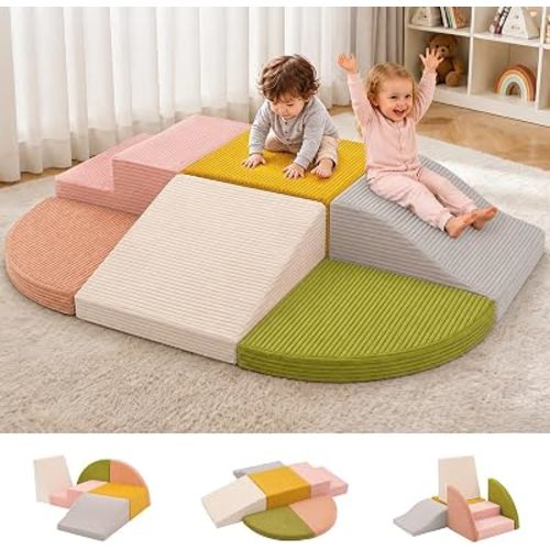 6-Piece Kids Climbing Foam Blocks, Baby Foam Climbing Blocks, Corduroy Non-Slip Surface, Soft Toddler Play Equipment for Active Climbing & Building, Indoor Gross Motor Skill Development, Colorful