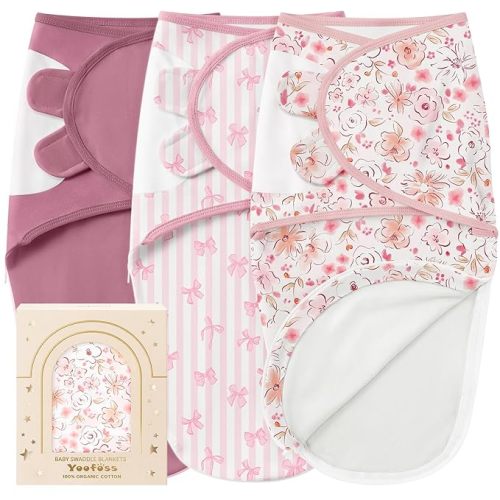 Yoofoss Baby Swaddles for Newborns 100% Organic Cotton, Adjustable Swaddle 0-3 Months 2 Zippers Newborn Swaddle Sack, Breathable Soft Durable