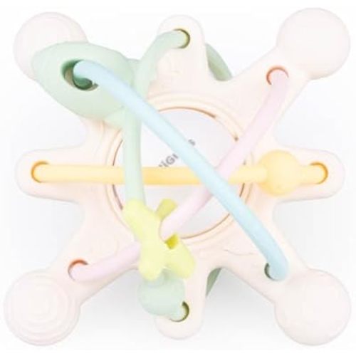 Cosmo Silicone Baby Rattle Teether – Pastel | BPA-Free 3D Sensory Teething Toy | Multi-Textured Chewable Arms & Pullable Rings | Food Grade Silicone | Developmental Grip Toy 3-36 Months