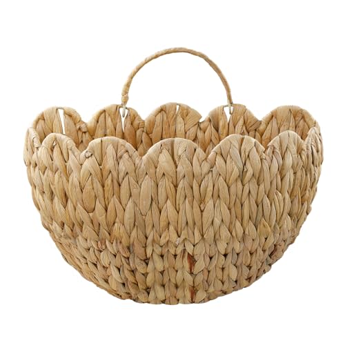 Coeusy Water Hyacinth Hanging Basket, Scalloped Wall Basket with Handle, Wicker Hanging Wall Basket for Door,Nursery,Home Decor