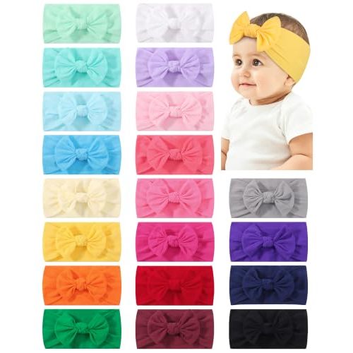 jollybows 20pcs Baby Headbands Baby Girls Bows Stretch Nylon Headbands | Soft Elastics Nylon Hairbands Handmade Baby Bows Hair Accessories for Newborn Girls Toddlers Infants Newborn