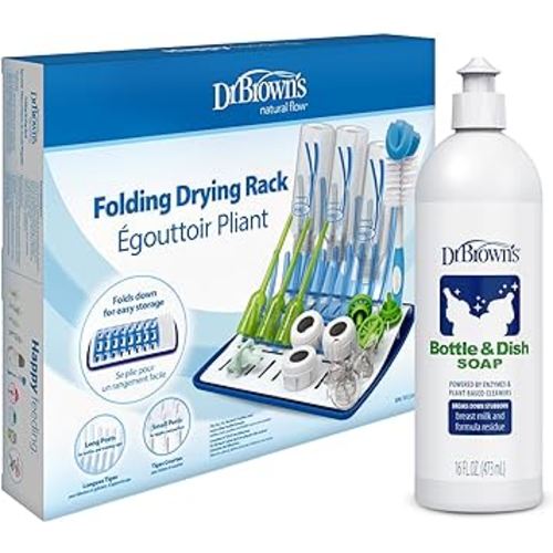 Dr. Brown's Folding Baby Bottle Drying Rack with Bottle & Dish Soap for Baby Bottles and Baby Accessories, Plant-Derived, Fragrance-Free