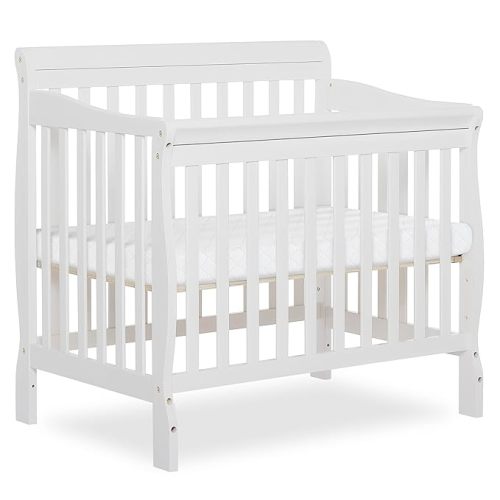 Dream On Me Aden 4-in-1 Convertible Mini Baby Crib in White, GreenGuard Gold & BSA, Sustainable Pinewood, Non-Toxic Finish, 3 Mattress Heights, Converts to Mini Day & Twin-Size Bed