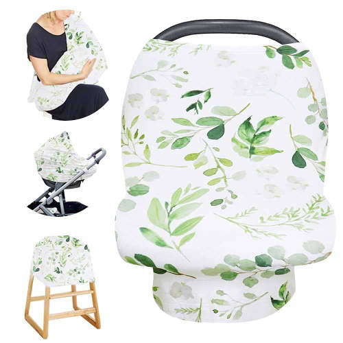 TANOFAR Car Seat Cover for Babies, Green Leaf Car seat Canopy for Boys Girls Newborn, 4IN1 Multiuse - Nursing Breastfeeding Covers, Shopping Cart/Stroller Covers, Scarf, Soft Breathable