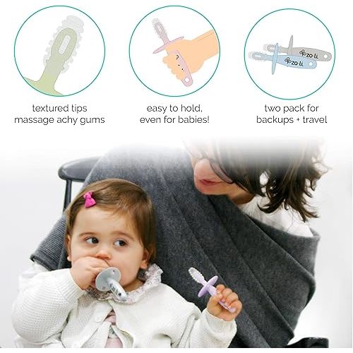 ZoLi Chubby Gummy teether | 2 Pack Baby Teething Relief - Blue/Grey, BPA Free Teething Stick