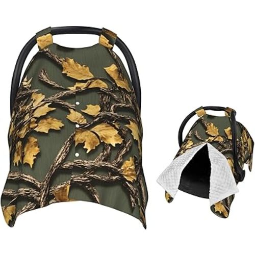 Camouflage Leave Baby Car Seat Canopy and Nursing Cover for Breastfeeding Multi-Use Cover Lightweight Infant Stretchy Carrier Carseat Winter Cover for Newborn Girls Boys