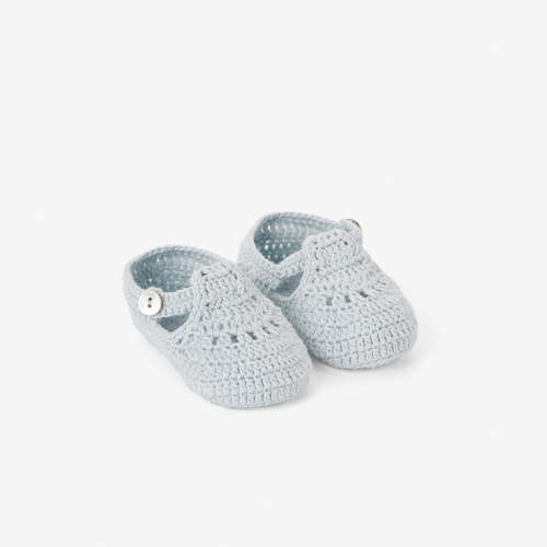 Pale Blue T-Strap Hand Crocheted Baby Booties BLUE / 0-12M
