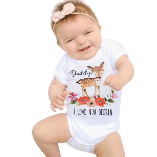 Baby Boys Girls Bodysuit 1st Father's Day Letter Floral Deer Printed Romper Outfits Cotton Clothes Holiday Toddler Versatile
