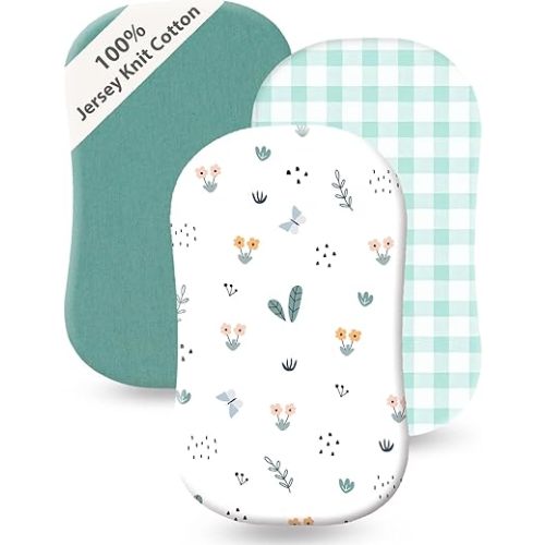 3 Pack Cotton Bassinet Sheets - 30"x18" for Halo BassiNest, 4moms MamaRoo, Chicco LullaGlide and Other Small Size Bassinet, Ultra Soft & Skin Friendly Bassinet Fitted Sheets, Green Leaf