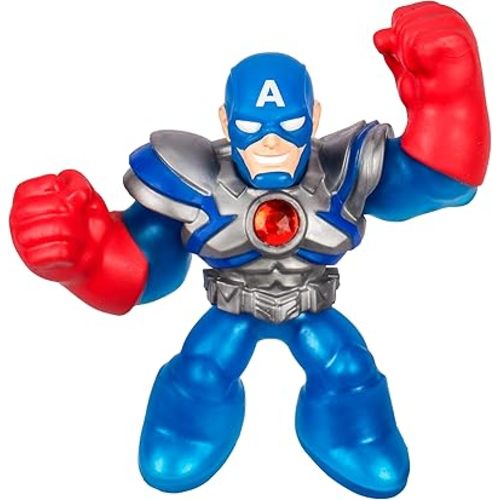 Heroes of Goo Jit Zu Marvel Infinity Armor Captain America, Stretchy Action Figure, Super Stretchy with Unique Squishy Metallic Gel Filling, Collect All 3