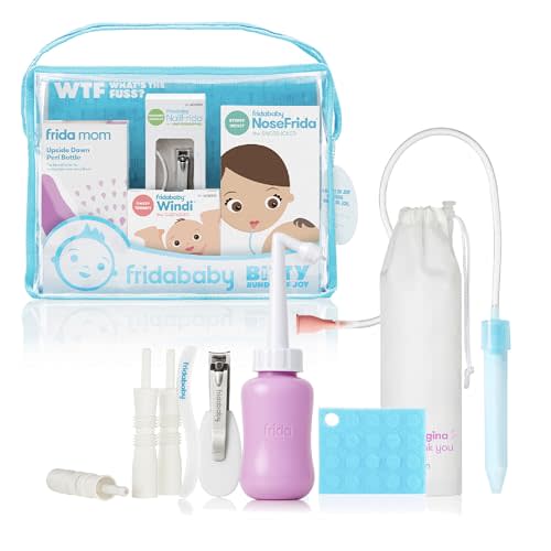 Frida Baby Bitty Bundle of Joy Mom & Baby Essentials Healthcare and Grooming Gift Kit Includes Peri Bottle, NoseFrida Snotsucker, Windi Gaspasser & Nail Clipper + File Set