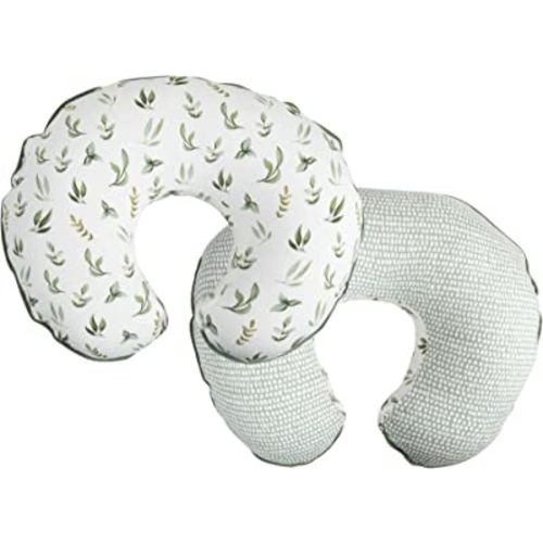Boppy Nursing Pillow Cover –Organic Fabric | Green Little Leaves Side and Sage Dots Side | Organic Cotton Fabric | Fits Bare Naked, Original and Luxe Breastfeeding Pillow | Awake Time Only