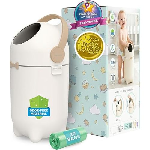 iTouchless Diaper Pail, Odorless Bin with Ag+ Silver Ion, Trash Can with Lid - Fits Any Bag, No Refills Needed, Award-Winning Nursery Baby Registry Gift - Boho Ivory