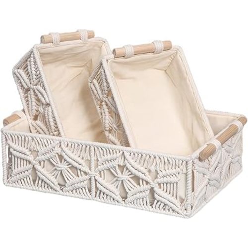 Boho Macrame Storage Basket Decorative Basket for Bathroom Decor Organizer