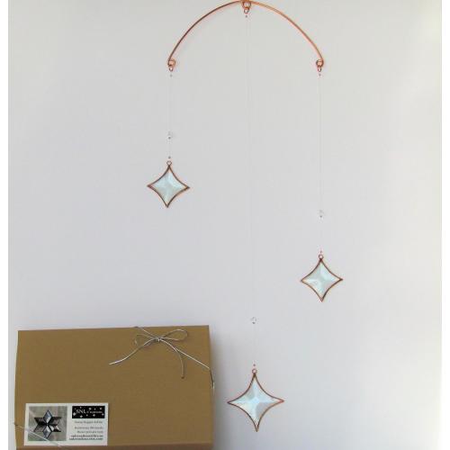 Stained Glass Star Mobile: Copper & Crystal Suncatcher, Handmade