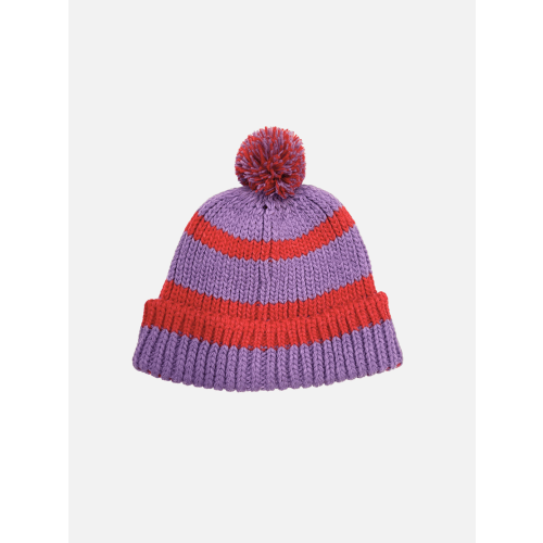 STRIPE POMPOM BEANIE