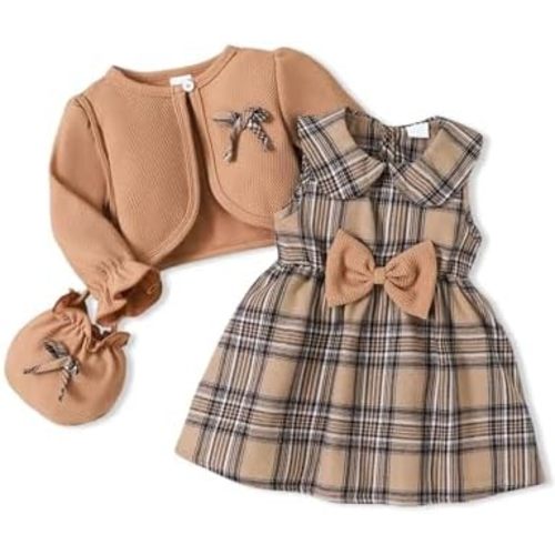 Baby Girl Clothes Toddler Dresses Infant Fall Winter Outfits Little Coat Princess Cardigan Dress Set +Cute Bag