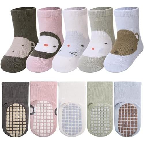 TRUEHAN 5 Pairs Toddler Non Slip Socks with Grips Baby Socks for Kids Girls Boys