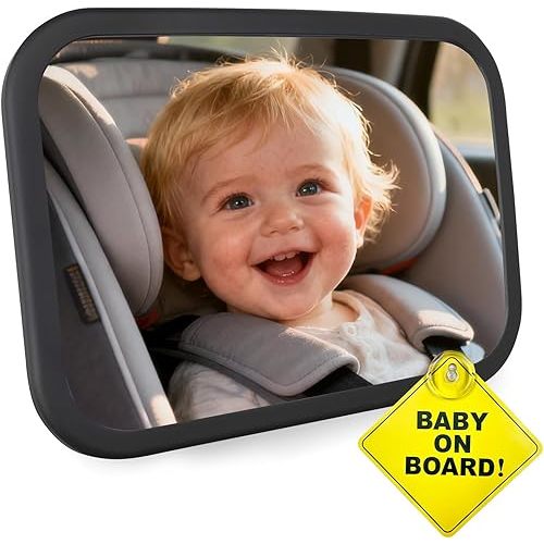 Baby Car Mirror for Rear Facing Infant with Wide Crystal Clear View, Shatterproof, Adjustable, Safety and Stable, Crash Tested and Certified (Black)