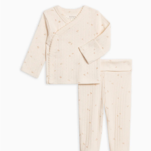 2-Piece Lacey Brushed Back Pointelle Kimono Top and Pant Set