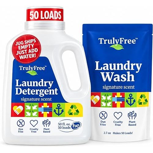 Truly Free Natural Laundry Detergent - 1 Jug + 1 Fill Pack, 50 Loads