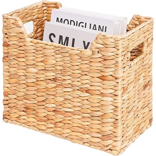 Magazines Holders, Handwoven Magazine Basket for Bathroom, Water Hyacinth Wicker Magazine Rack for Books, Files, Newspapers, Rectangular, 14.2 x 11.4 x 6.7 inch