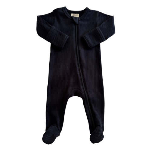 Black / Organic Ribbed Zip Footie